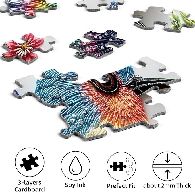 Gem Bird 1000 Piece Puzzle for Adults, Hard Challenging 1000 Pieces Jigsaw Puzzles for Adults, Colorful Art Style Bird Puzzles with Rhinestone Detail Look, Vibrant Stress Relief Game, 27.6"x19.7"