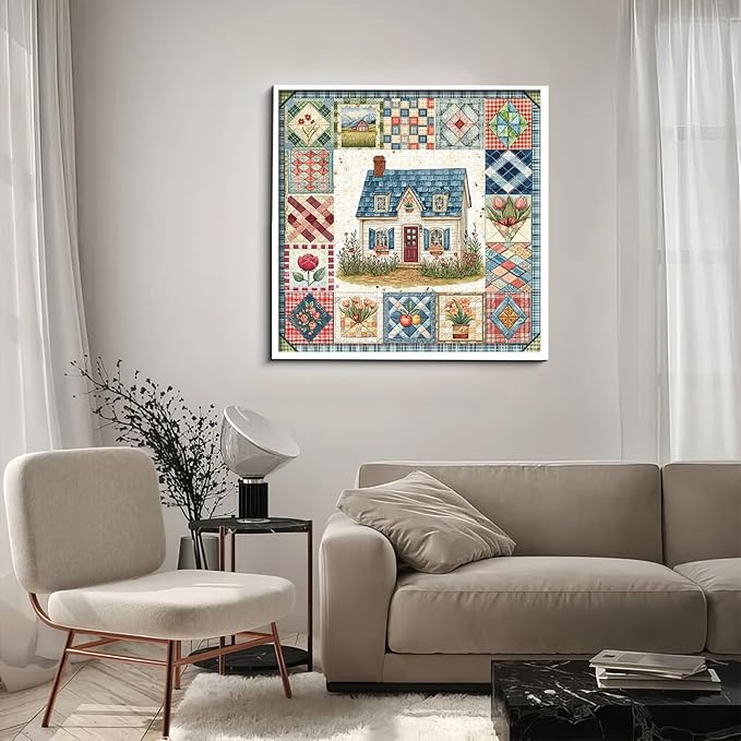 Patchwork Puzzles for Adults 1000 Pieces, PICKFORU Vintage Collage Puzzles House, Retro Spring Flower Pattern Puzzle as Wall Decor