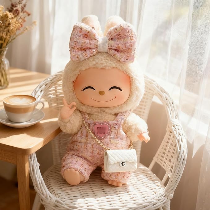 Doll Clothing Set (No Doll), Cute Bow, Crossbody Bag, Dress, Suitable for 15-17cm Dolls, Outfit Accessory Set for Unique Styling (Pink-C)