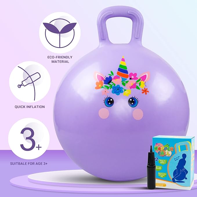 PlayZap Hopper Balls for Kids 3-8, 18 Inches Bouncy Ball with Handle, 18" Inflatable Bouncing Hopper, 45cm Jumping Toys, Garden Hopping Toys Girls Boys Gifts (Light Purple)