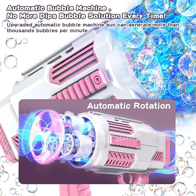 Bubble Machine Automatic Bubble Gun with Bubble Refill Solution, Bubbles Kids Toys for Girls Boys 3 4 5 6 7 8 9 10 11 12 Years Old, Summer Fun Outdoor Toy Birthday Party Christmas Favors(No Dip)