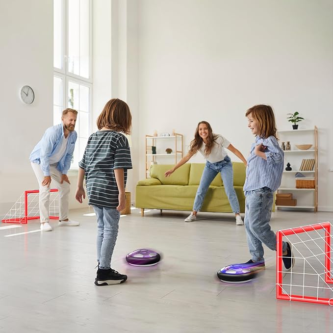 Kids Toys Hover Soccer Ball (Set of 2) with LED Lights and Foam Bumper for Age 3 4 5 6 7 8-16 Year Old Boys Girls, Rechargeable Air Powered Hover Balls with 2 Goals for Indoor Outdoor Game