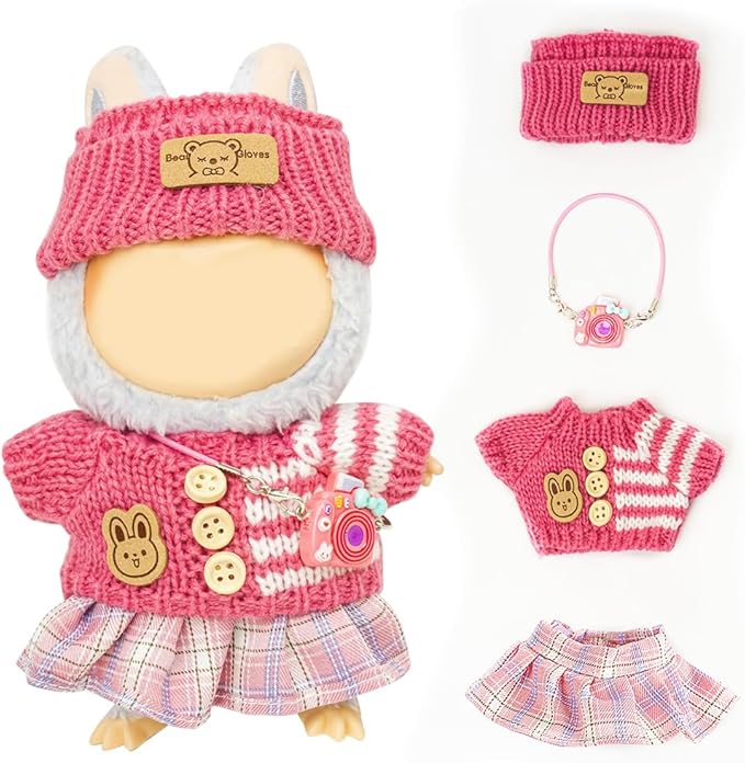 Clothes for Lububu 17cm Dolls(NO Doll) for Lububu Doll Outfits with Accessories Suit for Lububu Cute Stylish Dress Up Set Easter Gifts Rose Red
