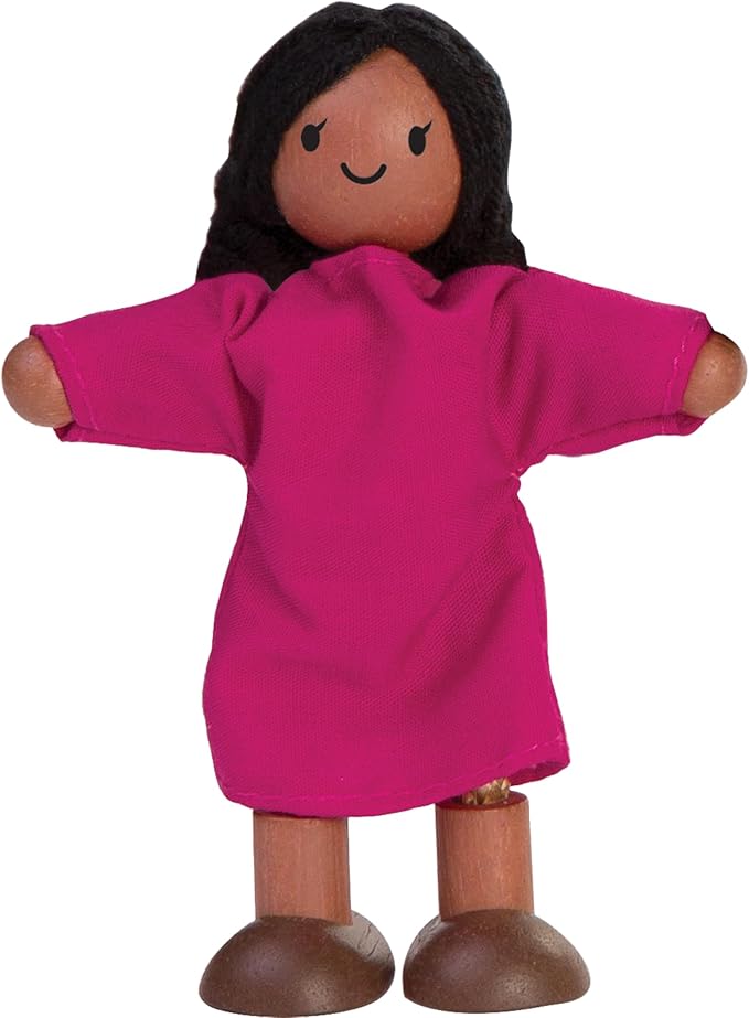 PlanToys® Girl Wooden Dollhouse Figurine | Poseable 1:12 Scale Mini Doll (4 Inch) | Dollhouse Accessories for Pretend Play | Eco-Friendly Montessori Toy for Kids Ages 3+