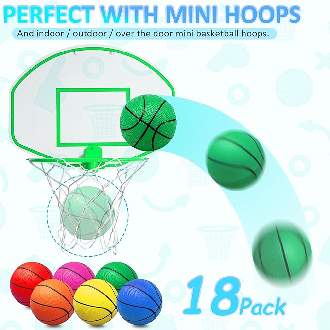 18Pcs 5" Mini Basketball Balls Bulk Small Basketballs Set, PVC Small Basketball for Over The Door Hoop Games Party Favors Indoor Outdoor Play Adults Kids Pool Beach Colorful