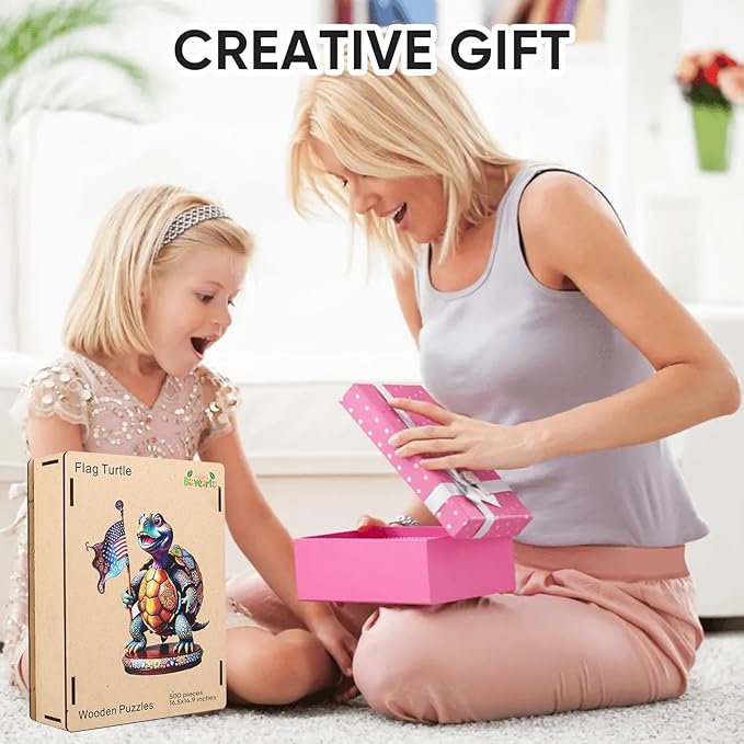 Bovearto Wooden Puzzle for Adults, Flag Turtle Wood Puzzles, Tortoise Puzzle Unique Shaped for Adults Kids Puzzles Family Games for Adults Game Large Size (15.6"*17.3")