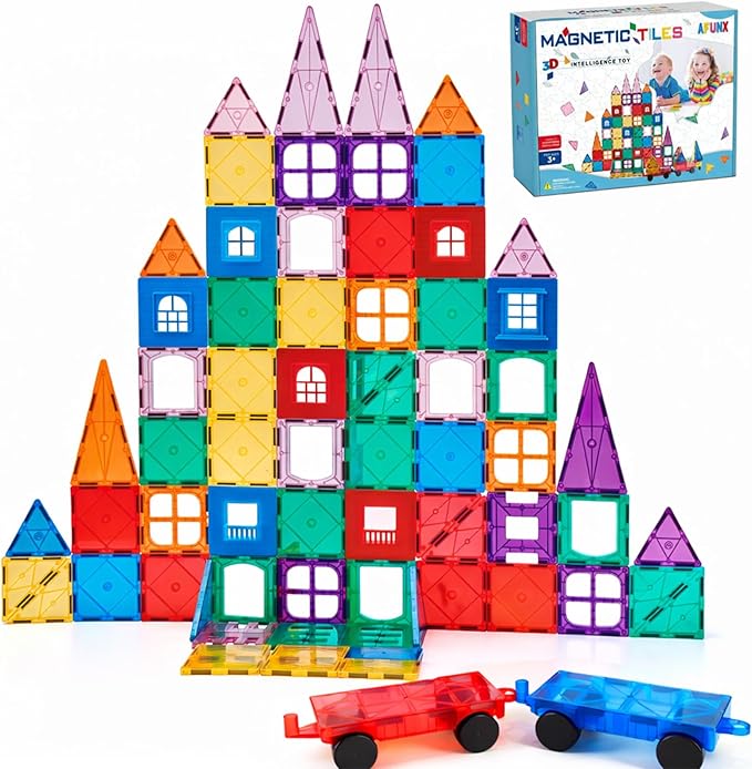Magnetic Tiles,102PCS Magnetic Building Blocks 3D Clear Construction Playboards, Inspiration, Creativity Beyond Imagination, Educational Magnet Toy Set for Kids with 2 Cars