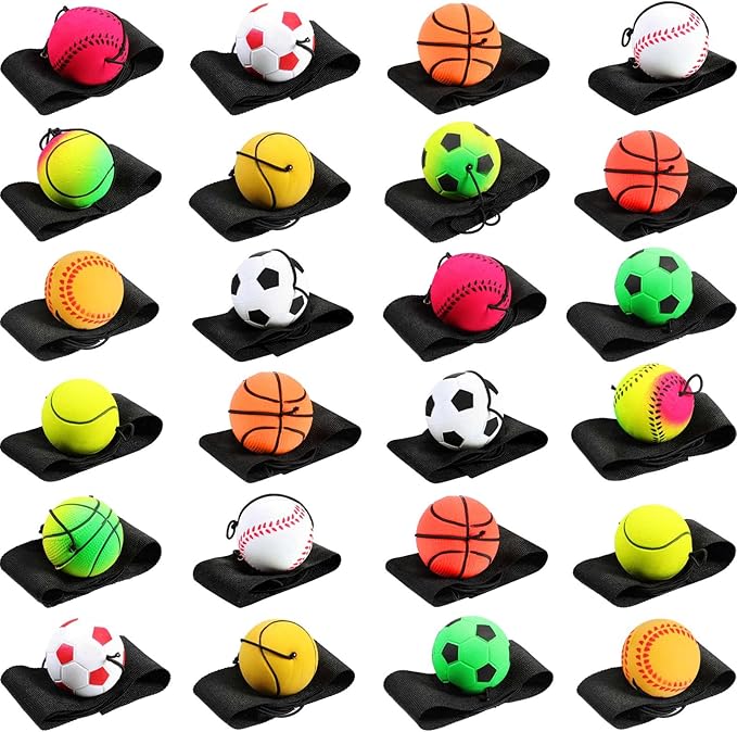 Skylety Wrist Return Ball on a String 1.85'' Rebound Sport Ball with Elastic Strap and String, Basketball Baseball Soccer Tennis Wristband Toy for Teens Adults Gifts, Wrist Exercise or Play