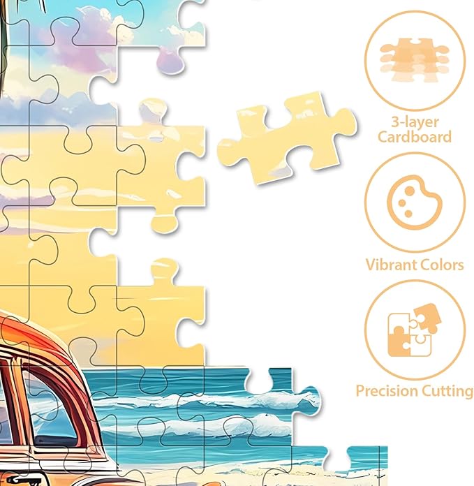 500 Piece Puzzle for Adults, Beach Store Puzzle, Recycled Cardboard Car Dog Jigsaw Puzzles 500 Pieces, Challenging Puzzles Game Home Decor Birthday Party Gift Toy for Seniors 20.5 * 15 inch