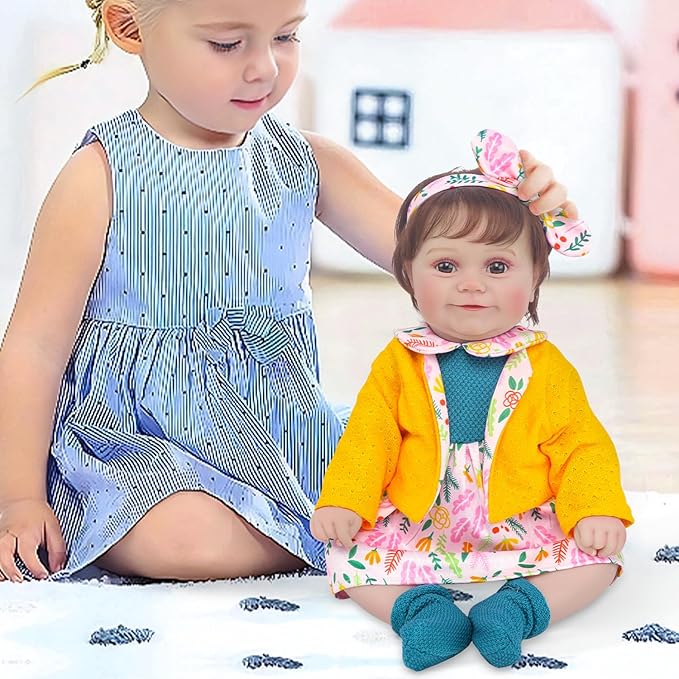ECORELF Reborn Doll Clothes for 20-22 Inch Dolls, 2 Set 20 Inch Baby Doll Clothes Accessories 7 Pcs Include Dress Coat Outfits, Headbands, Socks, Top and Pants