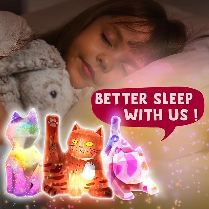 Goody King Paint Your Own Cat Lamp Kit, 3PCS DIY Cat Night Light, Easter Basket Stuffers, Arts & Crafts for Kids Ages 8-12, Painting Kit for Kids, Easter Birthday Gifts for Kids Ages 3+