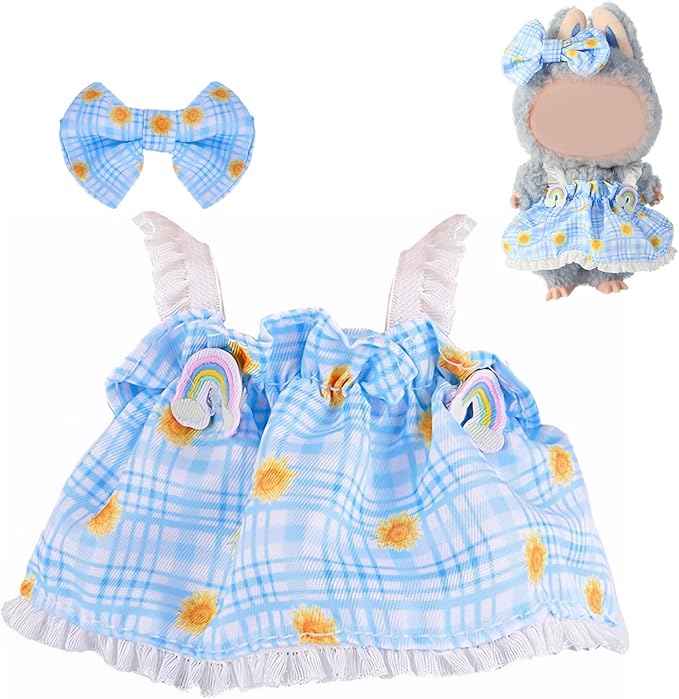 Doll Clothing for Labubu, Premium Outfits for Labubu Dressing up, Doll Accessories for Labubu with Dress, Bow(Blue)