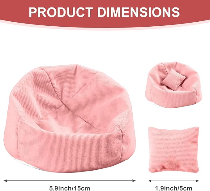 Doll Car Seat Compatible with Labubu, Handmade Bean Bag Chair for 5.9-6.7 inch Doll, Anti-Slip Bottom, Cute Doll Accessories for Display, Fans&Collectors Gifts, Durable Corduroy Fabric (Pink)