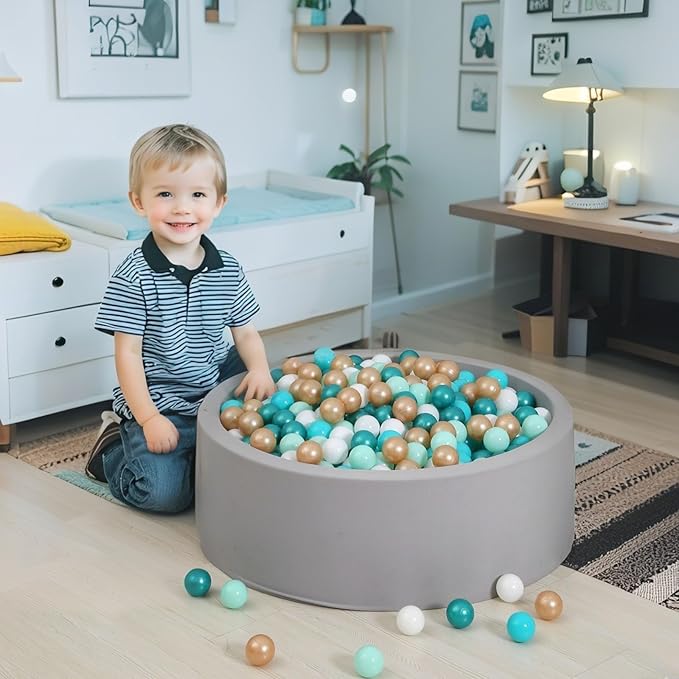GOGOSO Ball Pit Balls for Toddler, Baby Plastic Playballs Kids Soft Pastel Pelotas Non-Toxic BPA-Free 2green+White+Gold,100 Balls