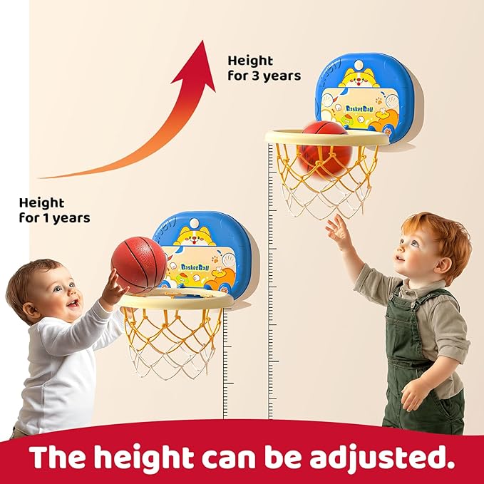 Basketball Hoop for Toddlers 1-3, Mini Indoor Basketball Hoop with Scorer, Easter Basket Stuffers for Toddler, Foldable Suction Cup Door Mount Toy, Inflatable Ball & Pump, Kids Easter Gift 2-4 Year