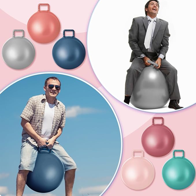 Lewtemi 6 Pcs Hopper Ball Carnival Outdoor Games 32 Inch Jumping Hopping Inflatable Bouncing Ball with Handle and Air Pump for Sport Exercise (Boho Color)
