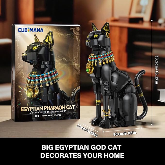 Egyptian Pharaoh Cat Building Set - Animal Black Cat Building Blocks Toy for Adults DIY Crafts Project Egyptian Cat Model for Home Office Decor, Easter Gift for Adults Women 10+ (1274PCS)