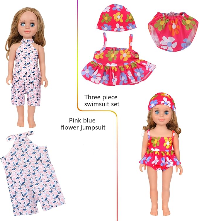 MSYO 10 Sets (18 Pcs) Doll Clothes for 17-18 Inch Dolls, Diverse Outfits (Floral Dress, Heart Print, Rainbow Shirt) & Casual Wear, Fashion Dress-Up Set