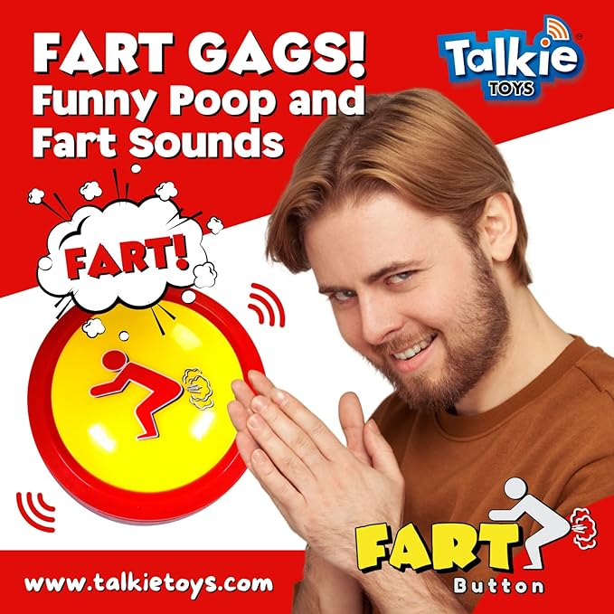 Talkie Toys Products Fart Button - Lights Up and Plays 20 Funny Fart Sounds - Fun Prank & Gag Gift - Funny Gift & Stocking Stuffer