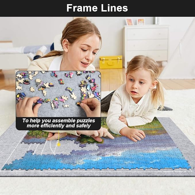 Ainiv Jigsaw Puzzle Mat Roll Up 3000 Pieces, 55" x 39" Portable Felt Puzzles Board with 6 Sorting Trays & Travel Storage Bag, Jigsaw Saver Pad Keeper for Adults Teens, Gray