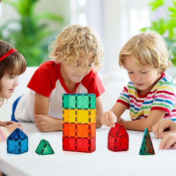 FNJO Magnetic Tiles, 110PCS Magnet Building Set, Magnetic Building Blocks,Construction STEM Learning and Playing Toys for Kids, Montessori Toy for Preschool Boys Girls