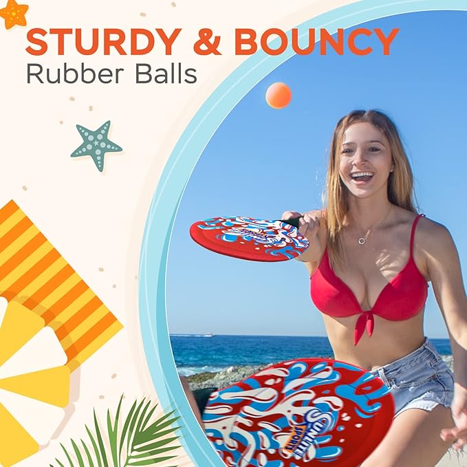 Sunlite Sports Beach Paddle Game Set, 2 Paddles and 2 Balls, Perfect for Backyard Fun or Outdoor or Beach or Lawn, Red