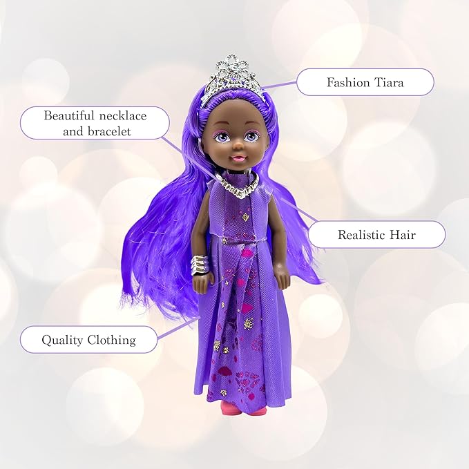 Little Dolls Set with Mini Princess Dolls for Girls – Princess Toy Dolls for Dollhouse –Small Doll Mini Princess Figures with Tiaras, Hair Accessories