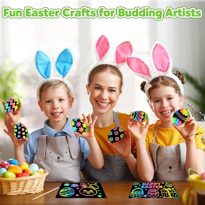 ZMLM Easter Arts Crafts Gifts for Kids: 100PCS Rainbow Scratch Paper Art Gifts for Girls Boys Ages 4-8 8-12, Easter Basket Stuffers for Kids Birthday Toys and Games Activities Gift (Yellow)