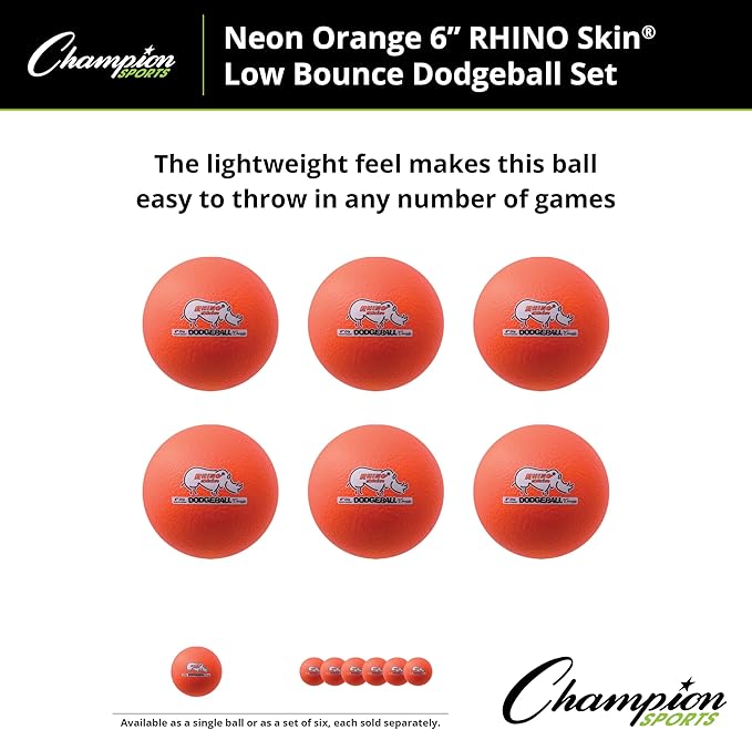 Champion Sports® Rhino Skin® Low Bounce Dodgeball Sets & Singles for Playground, PE, Backyard & League Games – Team Sports Equipment for Youth & Adults