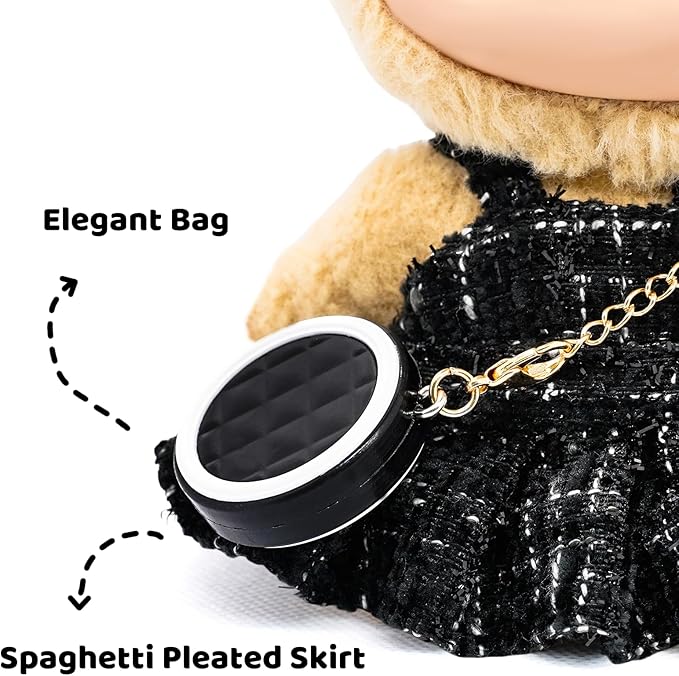 Doll Clothes for 17cm Dolls, Premium Handmade with Luxury Chic Style Set 3 Piece Set Including a Clothes, Black Bag and Straw Hat, - High-End Dolls Accessories for Play & Display for Play & Display