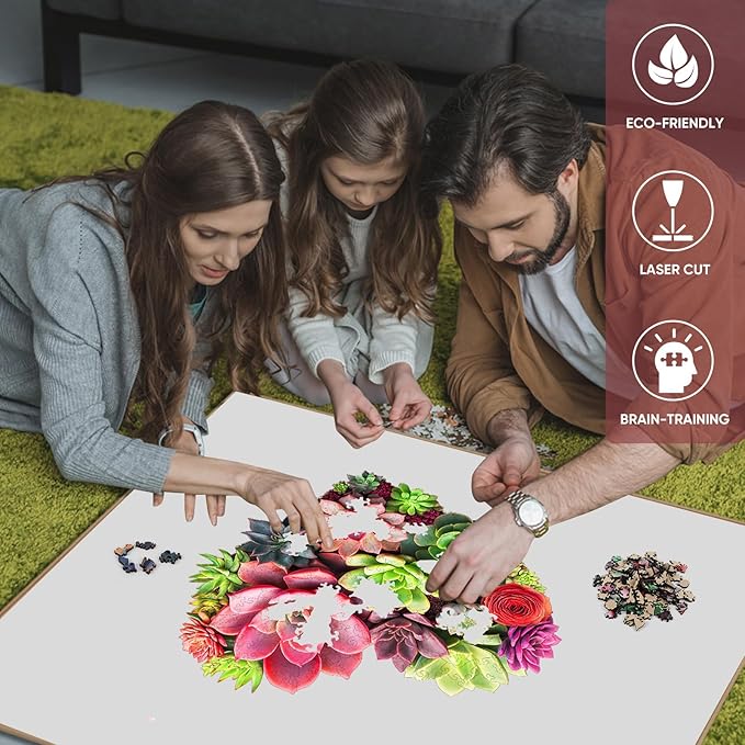 Ruikiyart Wooden Puzzles for Adults,Heart Succulents Flower Jigsaw Puzzles for Adults and Kids,200 Pieces Unique Shaped Wood Plant Puzzles for Kids,Mother's Day Puzzle Gifts Family Games,11.2"x10.8"