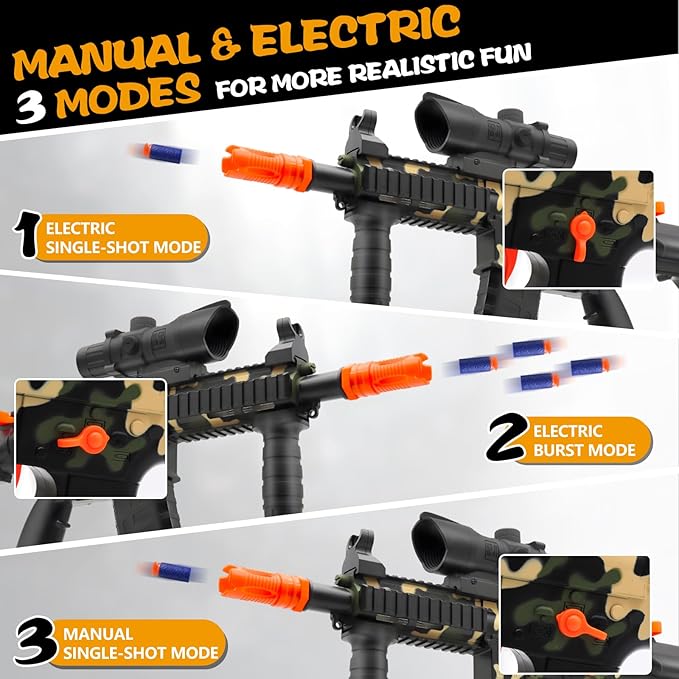 Electric Toy Gun with 3 Modes, Soft Bullets Toy Gun Automatic Sniper Rifle Dart Gun with 60 Dart Bullets, Gifts for Birthday Halloween Christmas