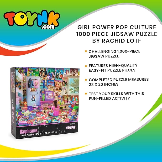 Daydreams '80s and '90s Pop Culture 1000-Piece Jigsaw Puzzle By Rachid Lotf | Educational Brain Teaser, Nostalgic Retro Toys & Games for Kids, Building Kit Activities | 28 x 20 Inches
