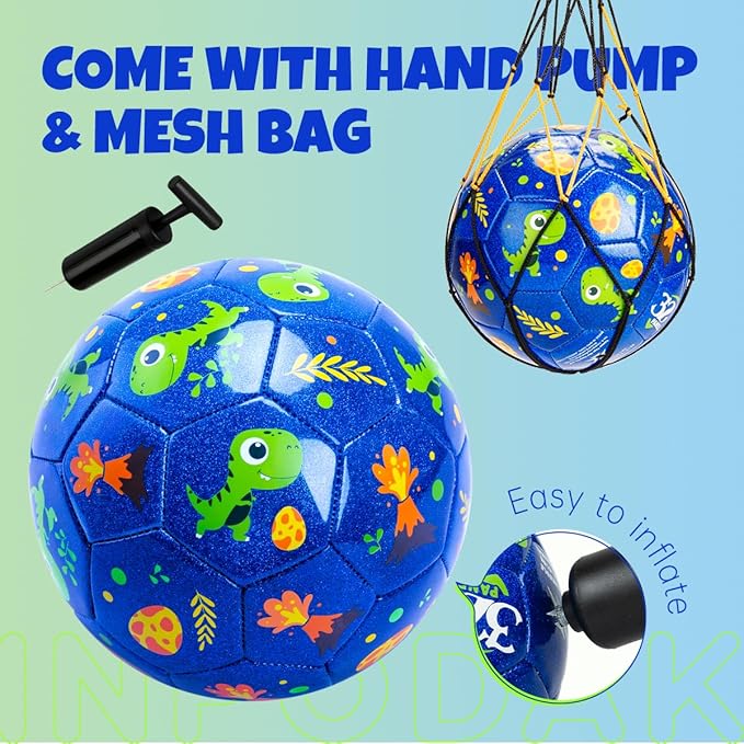 INPODAK Soccer Ball for Toddler Kids 1-3 2-8, Size 2 Size 3 Soccer Ball, Cartoon Dinosaur Unicorn Balls with Pump, Mesh Bag and Gift Box Great Gift for Birthdays