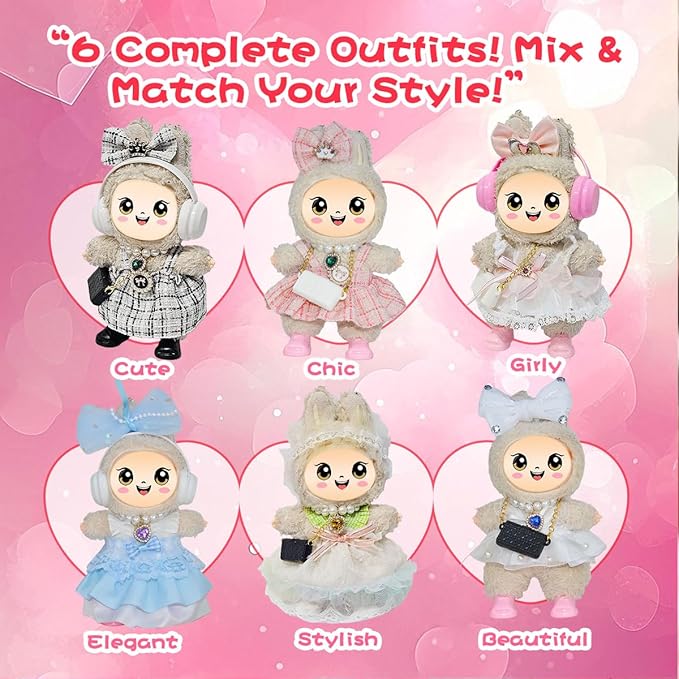 33 Pack Compatible for Labubu Clothes Outfits,Premium Labubu Accessories Case Shoes for 17cm Dolls,Labubu Birthday Party Decoration- Includes 6-Pack Doll Clothes Sets,Camera,Sunglasses