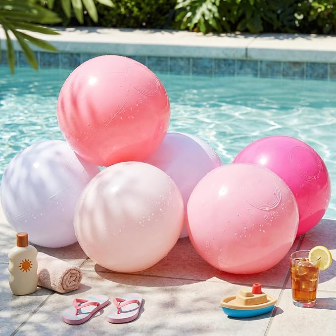 Realspring 24 Pcs Inflatable Beach Balls for Kids Bulk Pastel Solid Color Jumbo Beach Ball Swim Pool Floating Toys Baby Shower Birthday Summer Party Decor(Pink and White,18 Inch)