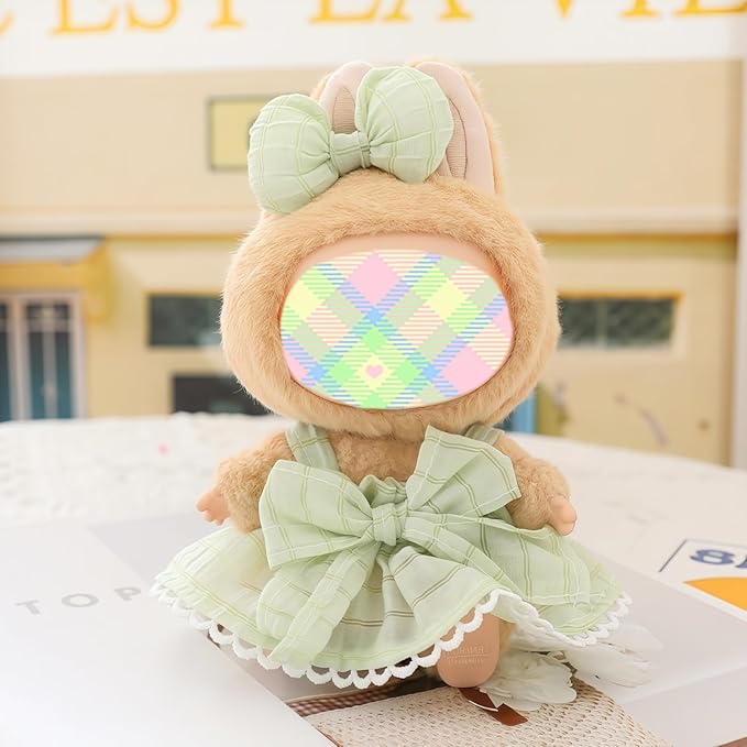 Clothes for Lu bubu 17cm Dolls Accessories (No Doll), Kawaii Skirt Outfit Set 2 Pieces for 17cm Dolls Suit, Stylish Dress Up Flower Dolls Clothing Set Replacement Green