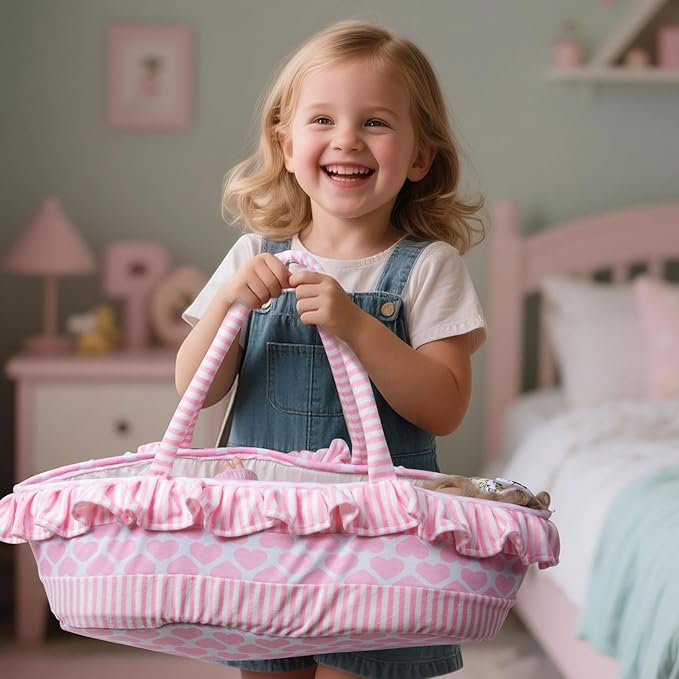12 Pieces Reborn Baby Doll Clothes with Heart Bassinet & Diapers Accessories Set fit 17-24 Inch Girl Dolls Outdoor Dressing Outfit