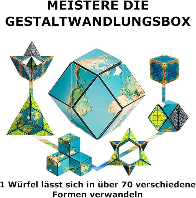 Shashibo Shape Shifting Box - STEM Fidget Toy with Ultra Strong Magnets - Sensory Puzzle Cube Transforms Into 100+ Shapes, Easter Basket Stuffers Gift for Kids, Teens, and Adults (Earth)
