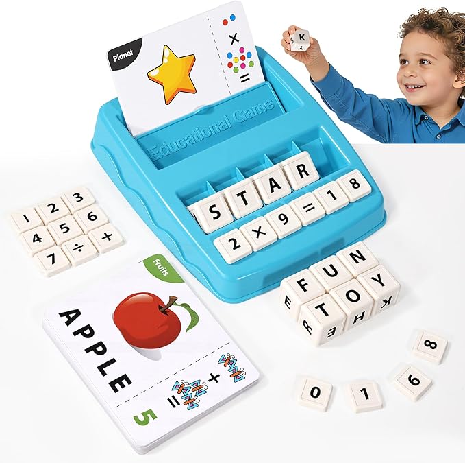 Educational & Learning Toys for Kids, 3-8 Years Old Matching Games with Letter & Math Flash Cards, Christmas Birthday Gifts for Preschool Boys Girls Grandkids - Light Blue