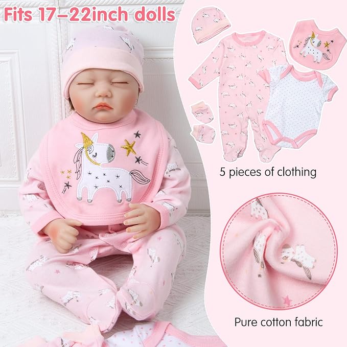13Pcs Reborn Baby Doll Clothes 17-22 Inch Realistic Girl Doll Outfits Pink Babydoll Clothes with Backpack Fedding Baby Doll Accessories Set Pretend Playset Stuffs