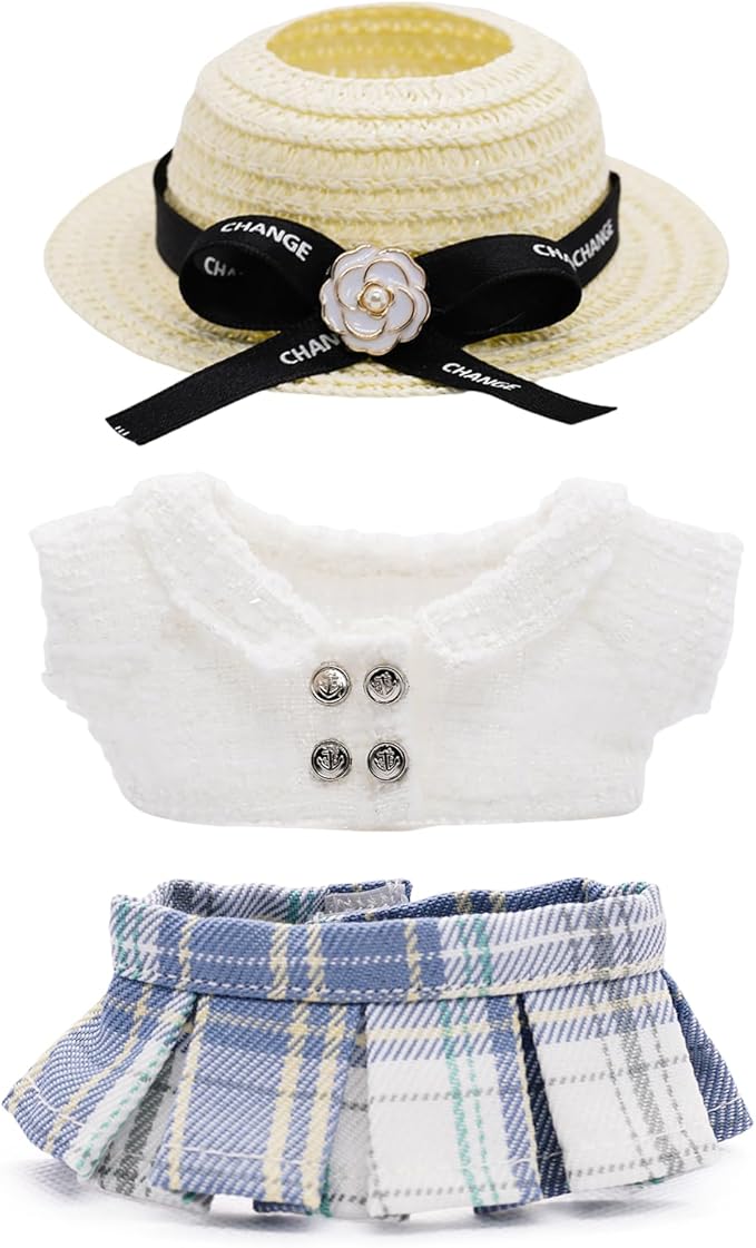 Clothes for 17cm Dolls, Luxury Chic Style Set High-End Fashion Outfit with Premium Dolls Accessories for Play & Display (White) - 3 Piece