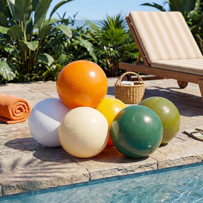 Realspring 24 Pcs Inflatable Beach Balls for Kids Bulk Pastel Solid Color Jumbo Beach Ball Swim Pool Floating Toys Baby Shower Birthday Summer Party Decor(Mainly Green, Yellow, Brown, White,18 Inch)