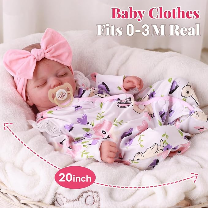 BABESIDE Lifelike Reborn Baby Dolls Girl - 20 Inch Realistic Newborn Baby Dolls with Poseable Body, Real Life Baby Dolls with Accessories for 3+ Year Old Girls Gifts, Pretend Play, Collection