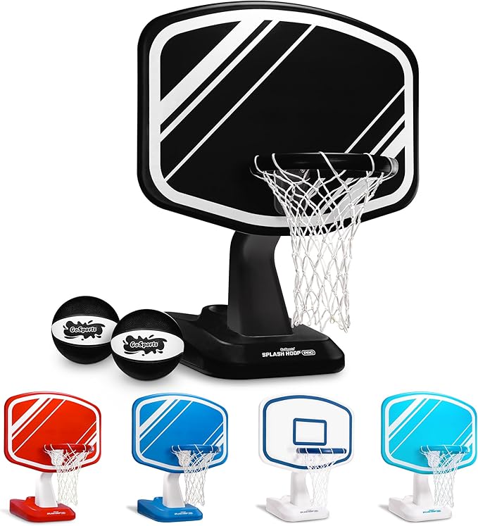 GoSports Splash Hoop PRO Swimming Pool Basketball Game - Includes Poolside Water Basketball Hoop, 2 Balls and Pump - Black
