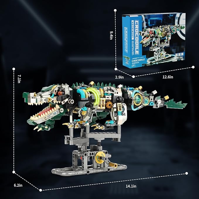 Ideas Mechanical Crocodile Building Set - Alligator Animal Toy with Display Stand and Light, Compatible with Lego Dinosaur, STEM Gift for Adults & Teens Boys Ages 14+ (996 PCS)