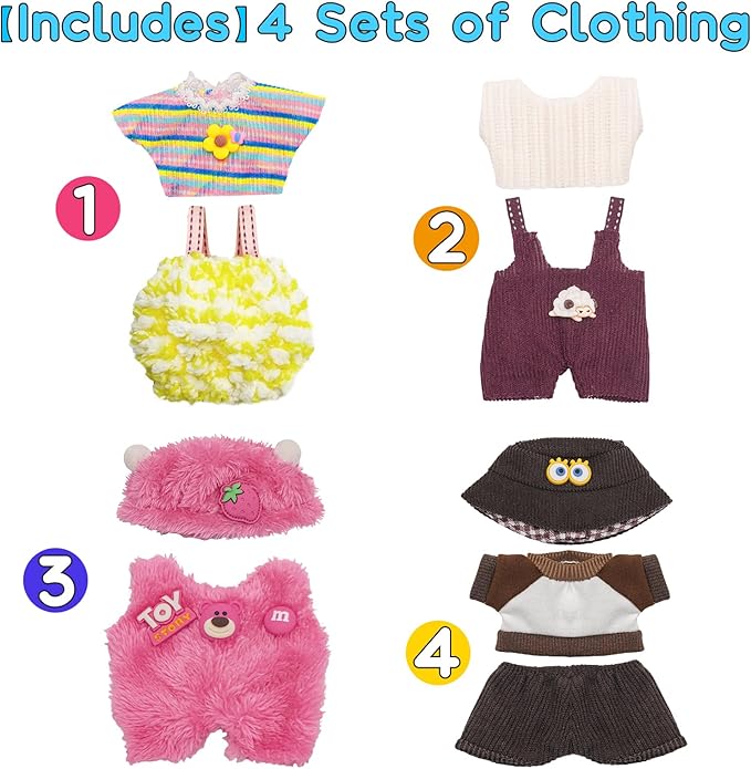 4 Pack—17cm Dolls Clothes,Premium Doll Outfit with Accessories,Doll Princess Skirt,Cute Clothes Outfit for 17cm Dolls,End Fashion Clothing Set(No Dolls and Shoes) (Set N)