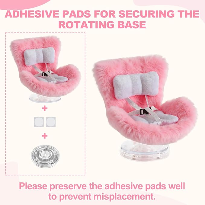 Cute Doll Car Seat for Labubu, Premium Car Seat Accessories for 4-7in Dolls, Including Air Vent Clip, Desktop Stand, Adjustable Strap, Airflow-Friendly Design(Pink)