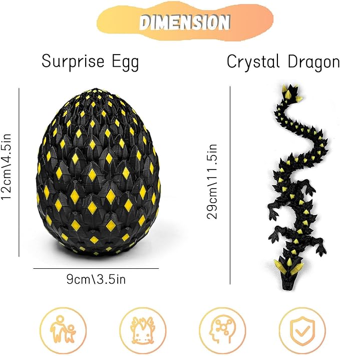 3D Printed Dragon Egg,Dragon Eggs Glow in with Dragon Inside Dark Articulated Animals Fidget Toy,Home Office Decor Executive Desk Toys for Autism/ADHD (Luminous Yellow)