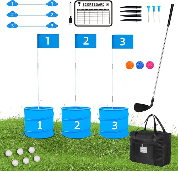 Backyard Golf Game - 3 Set Buckets for Practice, Family and Adults - Outdoor Yard Game for Lawn, Beach, Camping, Park